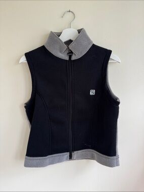 Women's Black Fleece Vest with Gray Trim - Performance Layer